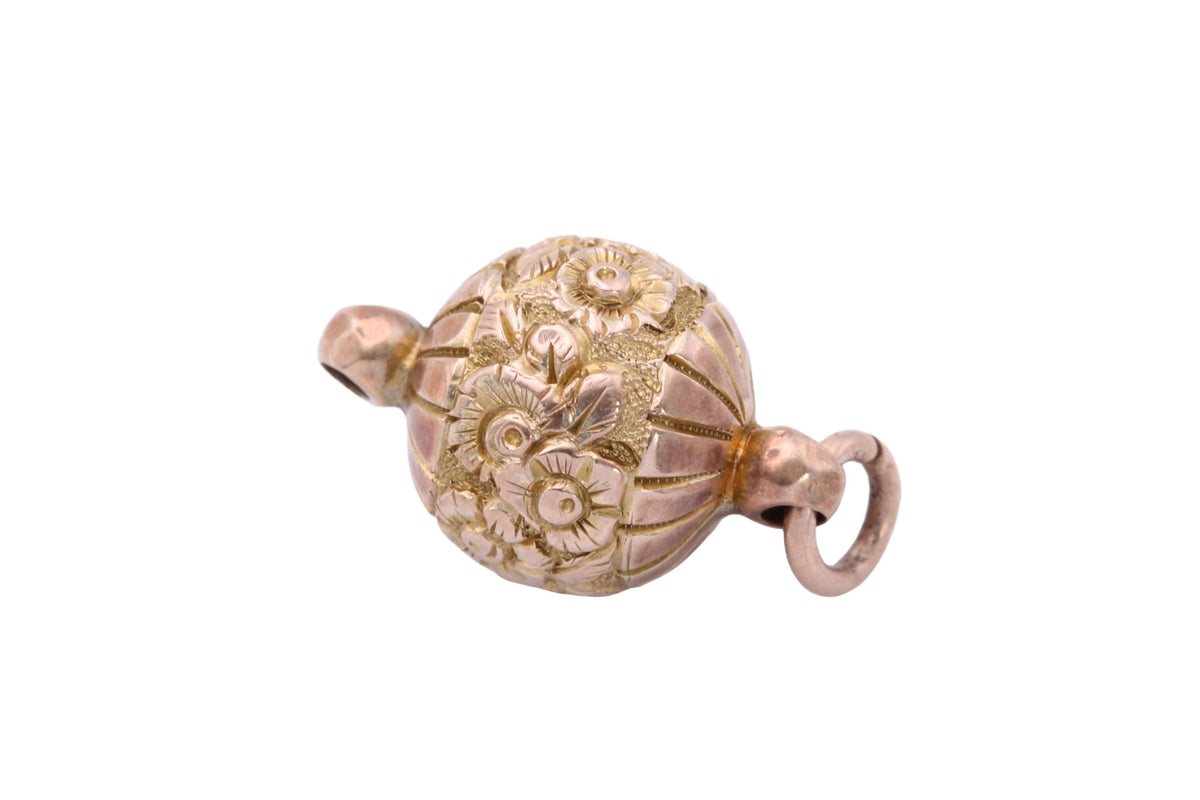 Antique Victorian 9ct Gold Albertina Floral Ball Pendant c.1880 — view 3