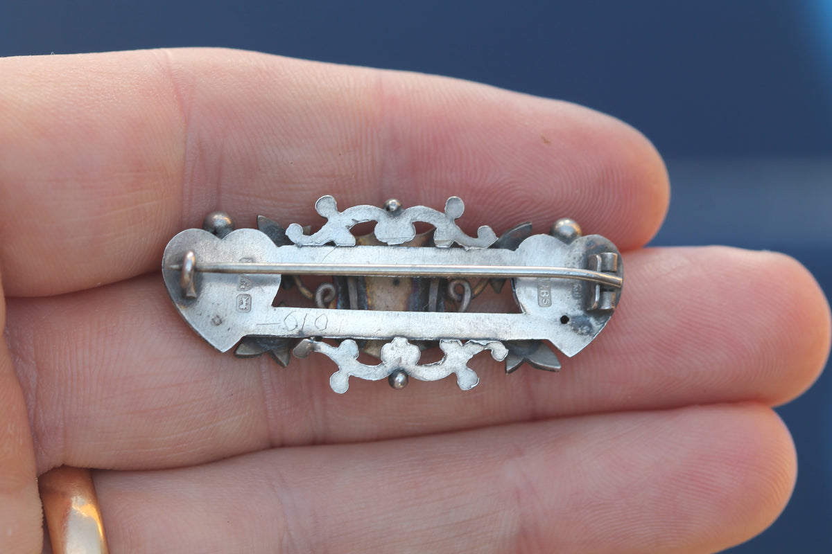 Antique Edwardian Sterling Silver & 9ct Gold Heart Ivy Brooch Chester 1901 | WBs — view 4
