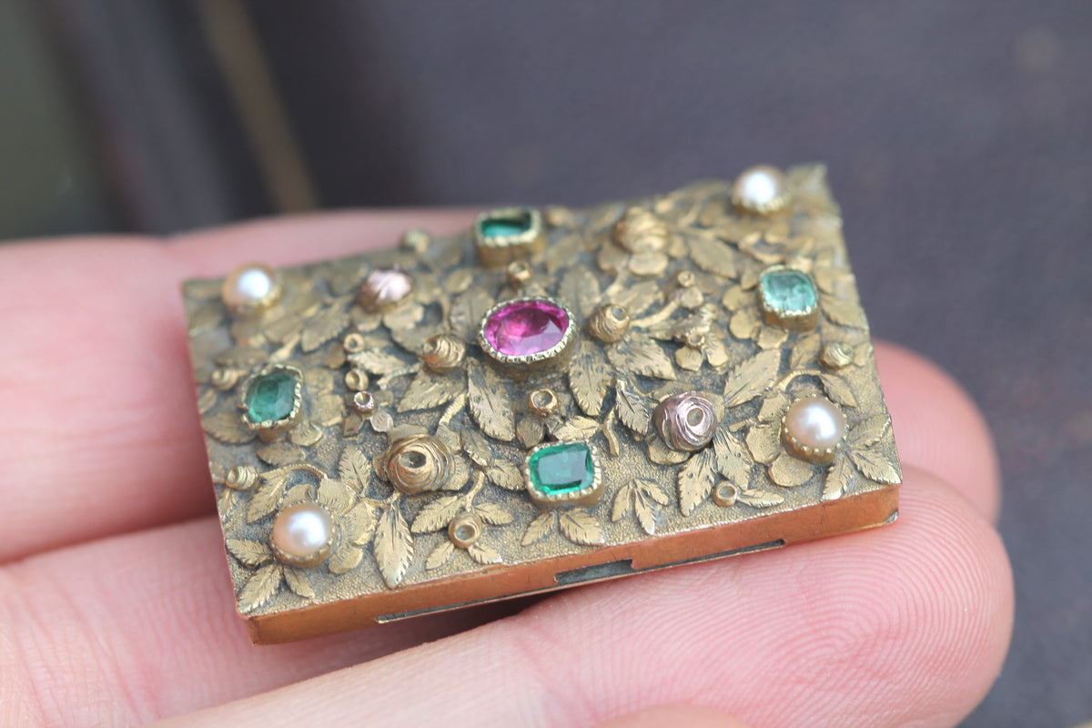 Antique Late Georgian 15ct Gold Ruby Emerald & Pearl Floral Brooch c.1830 — view 10