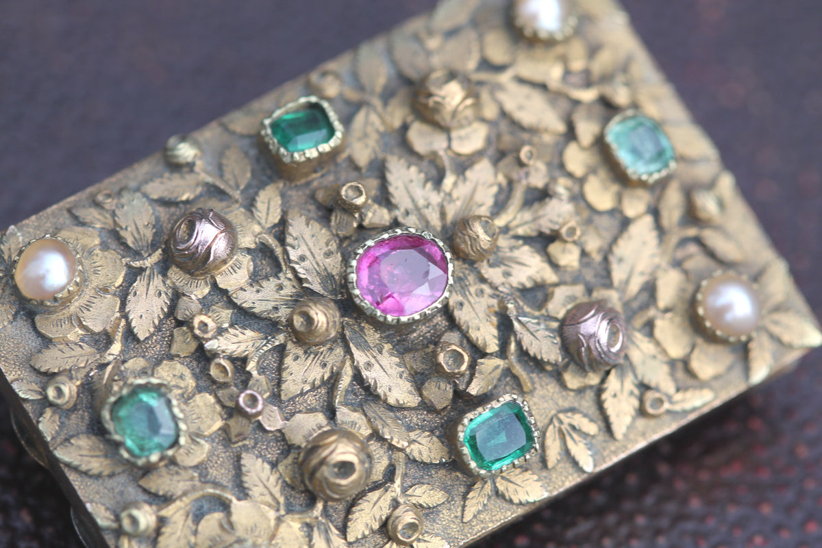 Antique Late Georgian 15ct Gold Ruby Emerald & Pearl Floral Brooch c.1830 — view 16