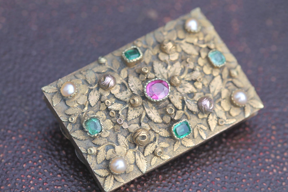 Antique Late Georgian 15ct Gold Ruby Emerald & Pearl Floral Brooch c.1830 — view 18