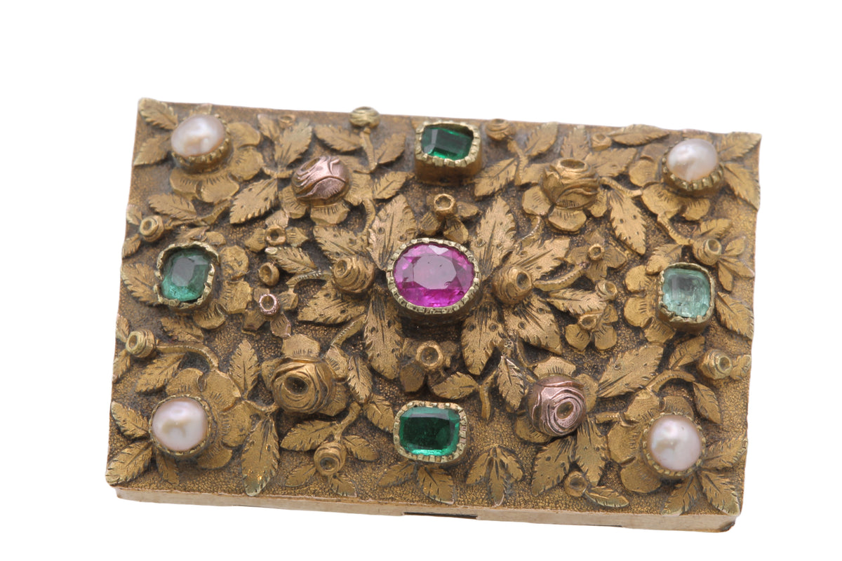 Antique Late Georgian 15ct Gold Ruby Emerald & Pearl Floral Brooch c.1830 — view 8