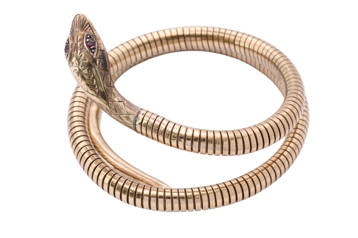 Vintage 1979 9ct Gold Expandable Snake Bangle with Ruby Eyes | 28g — view 19