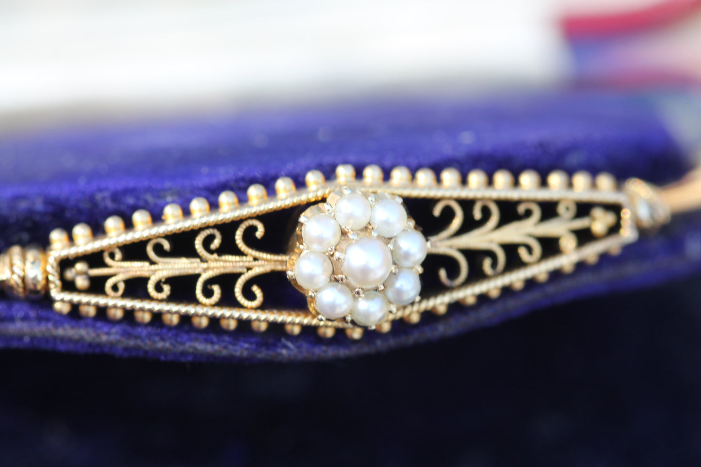 Antique Edwardian 15ct Gold Pearl Cluster Bangle | Original Box c.1905 — view 5