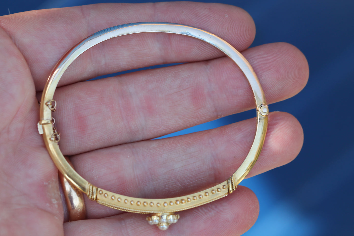 Antique Edwardian 15ct Gold Pearl Cluster Bangle | Original Box c.1905 — view 13