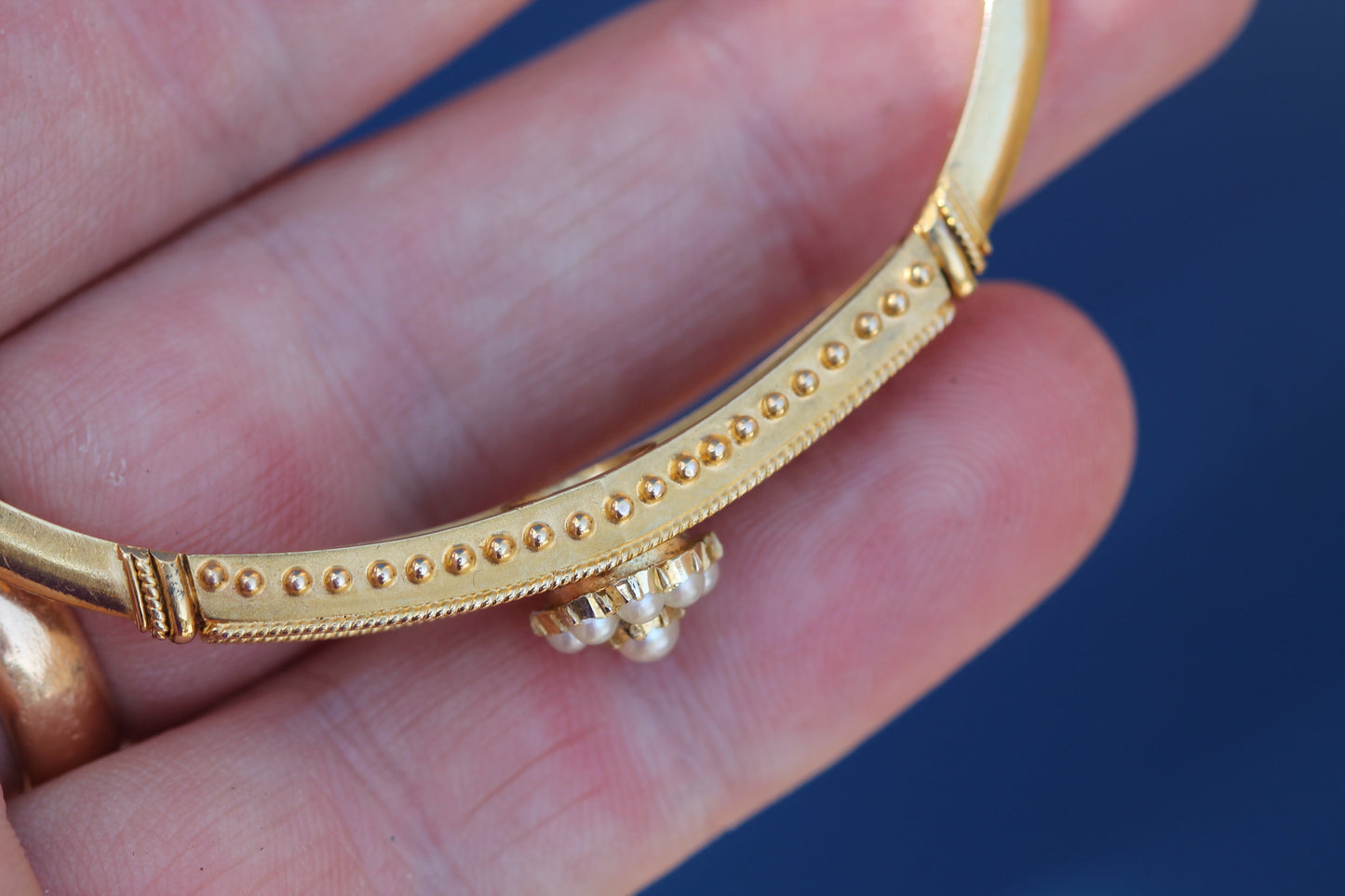 Antique Edwardian 15ct Gold Pearl Cluster Bangle | Original Box c.1905 — view 6