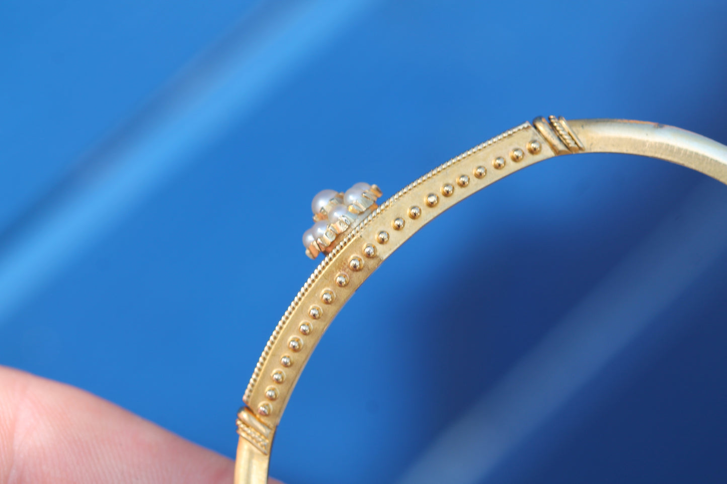 Antique Edwardian 15ct Gold Pearl Cluster Bangle | Original Box c.1905 — view 15