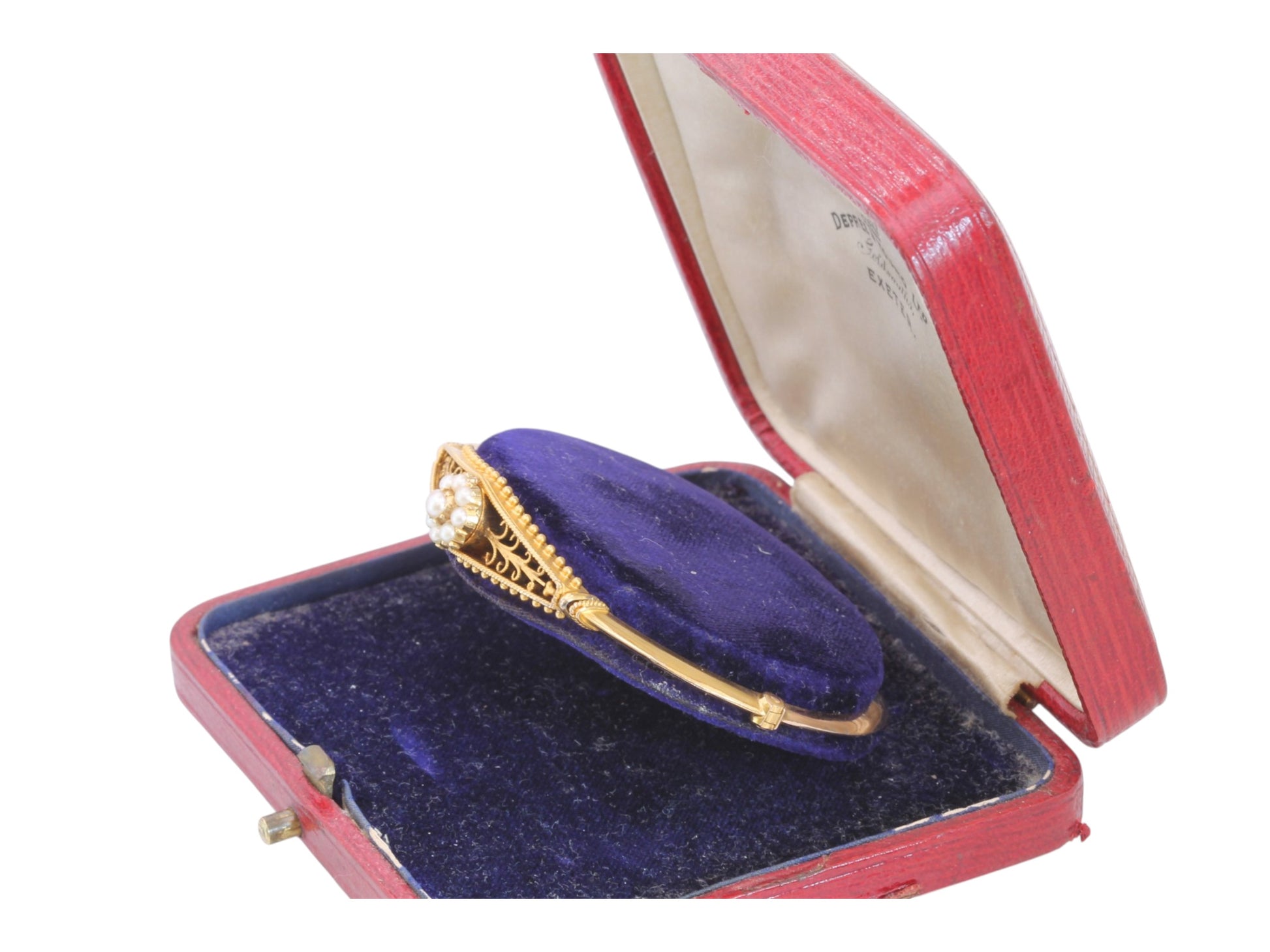 Antique Edwardian 15ct Gold Pearl Cluster Bangle | Original Box c.1905 — view 20