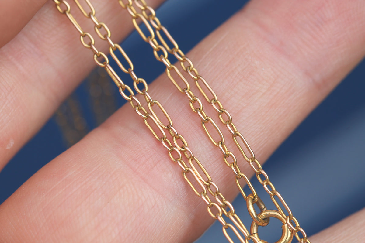 Antique 9ct Yellow Gold Trombone Link Long Guard Chain c.1900 | 35" — view 5