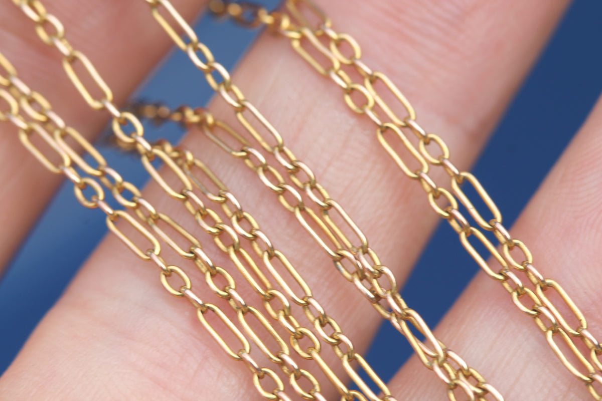 Antique 9ct yellow gold trombone link long guard chain