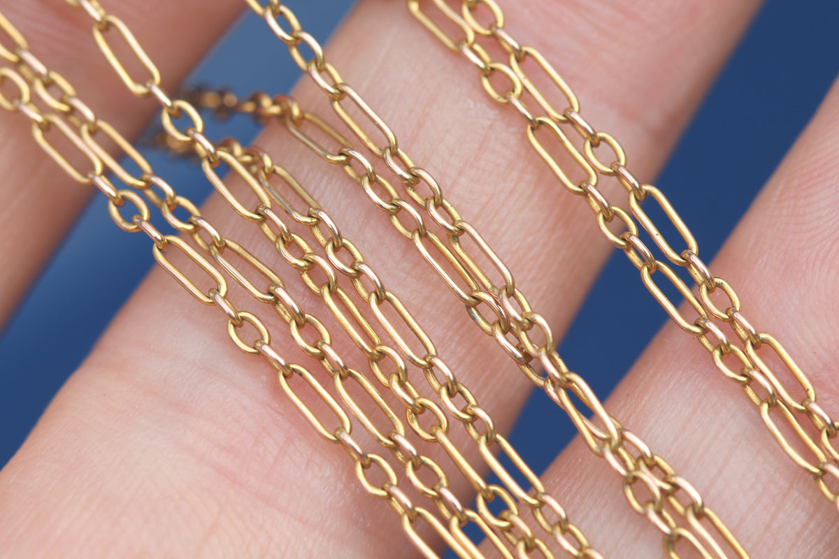 Antique 9ct Yellow Gold Trombone Link Long Guard Chain c.1900 | 35" — view 6