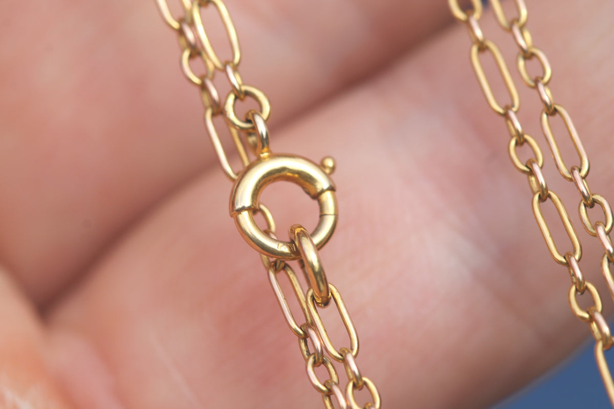 Antique 9ct Yellow Gold Trombone Link Long Guard Chain c.1900 | 35" — view 8