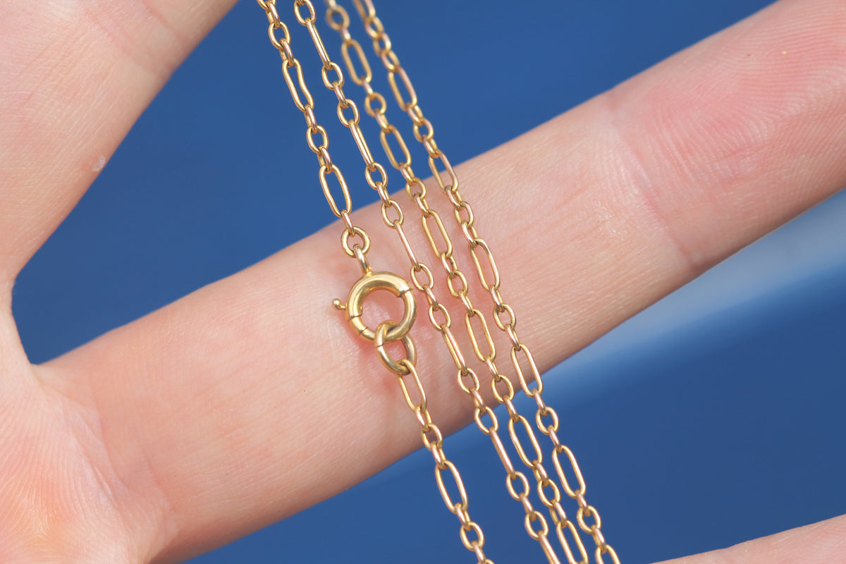 Antique 9ct Yellow Gold Trombone Link Long Guard Chain c.1900 | 35" — view 9
