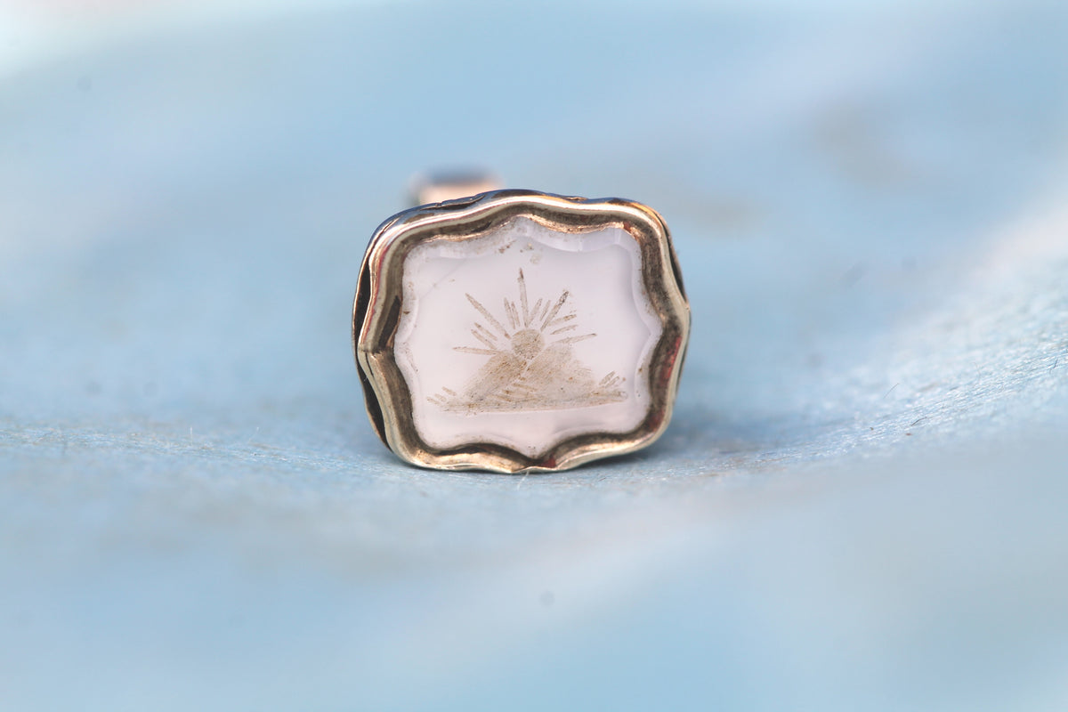 Antique Victorian 9ct Gold Cased Chalcedony “I Will Return” Seal Pendant c.1880 — view 6