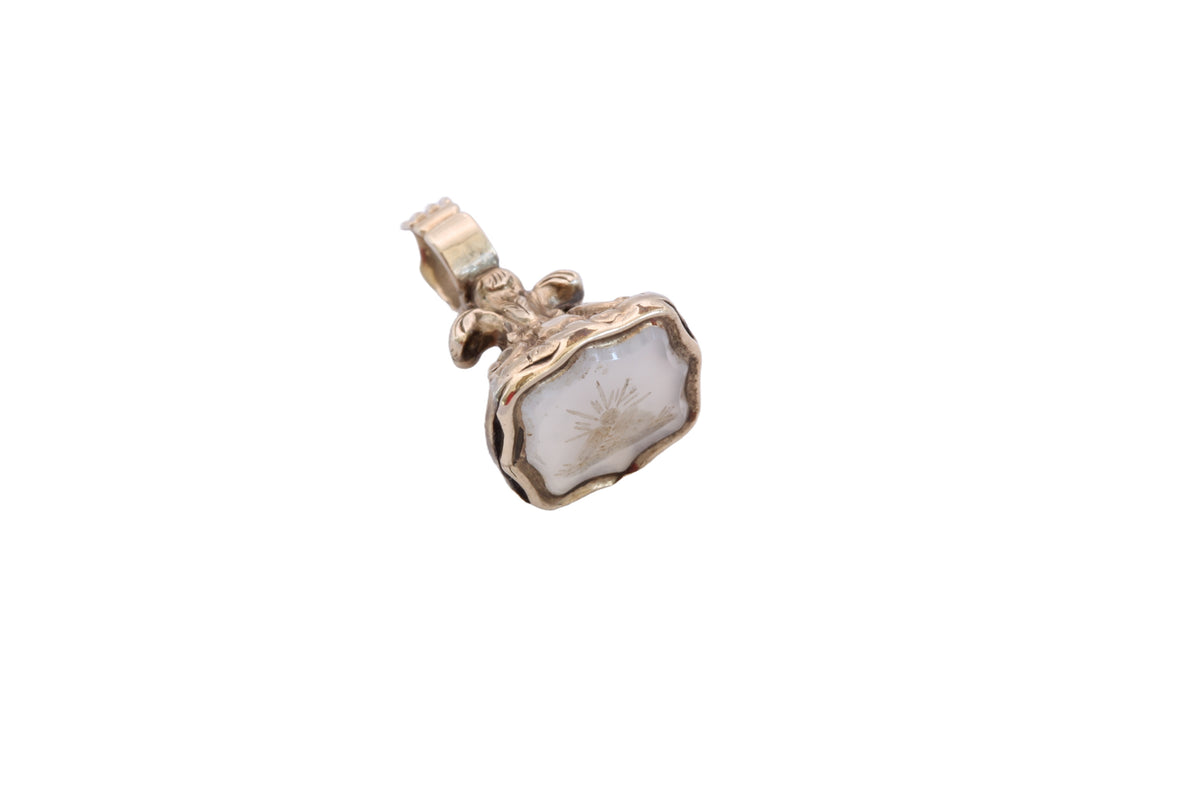 Antique Victorian 9ct Gold Cased Chalcedony “I Will Return” Seal Pendant c.1880 — view 14