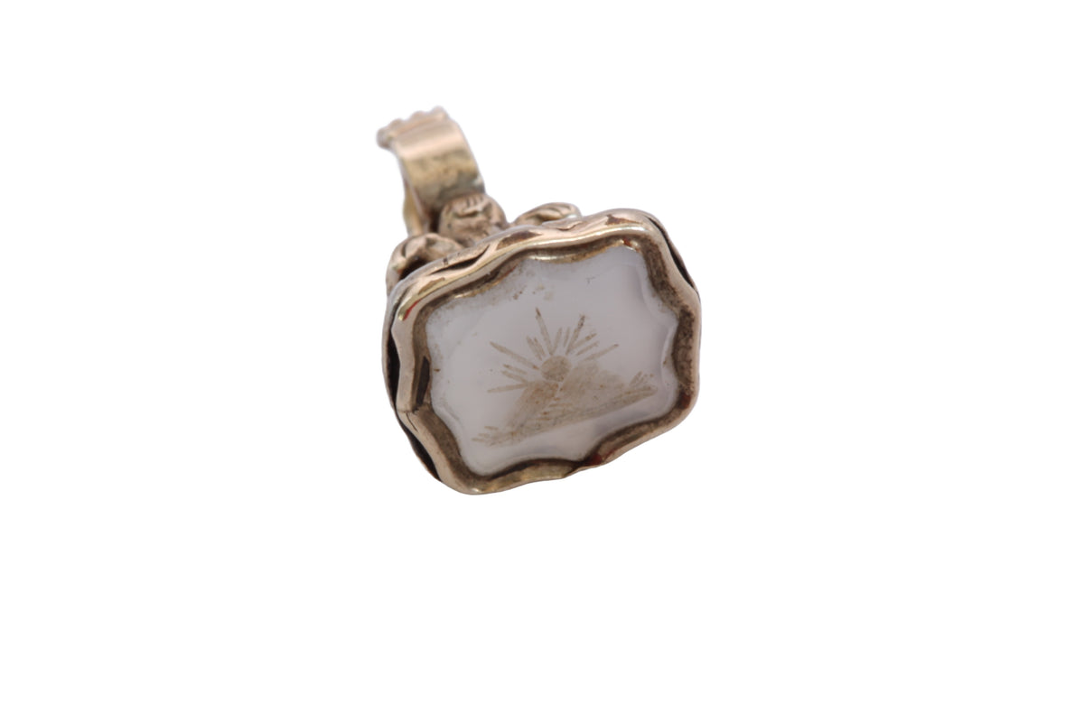 Antique Victorian 9ct Gold Cased Chalcedony “I Will Return” Seal Pendant c.1880 — view 16