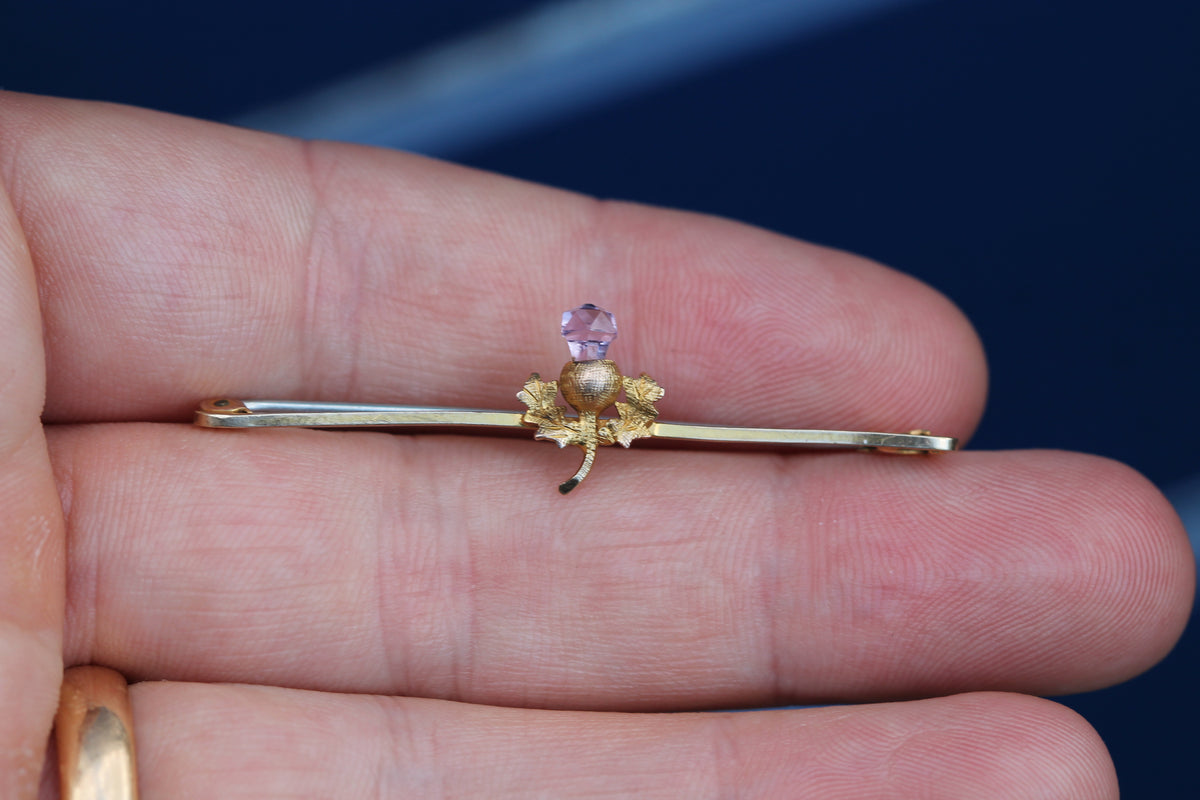 Antique 9ct gold and amethyst Scottish thistle brooch c.1900