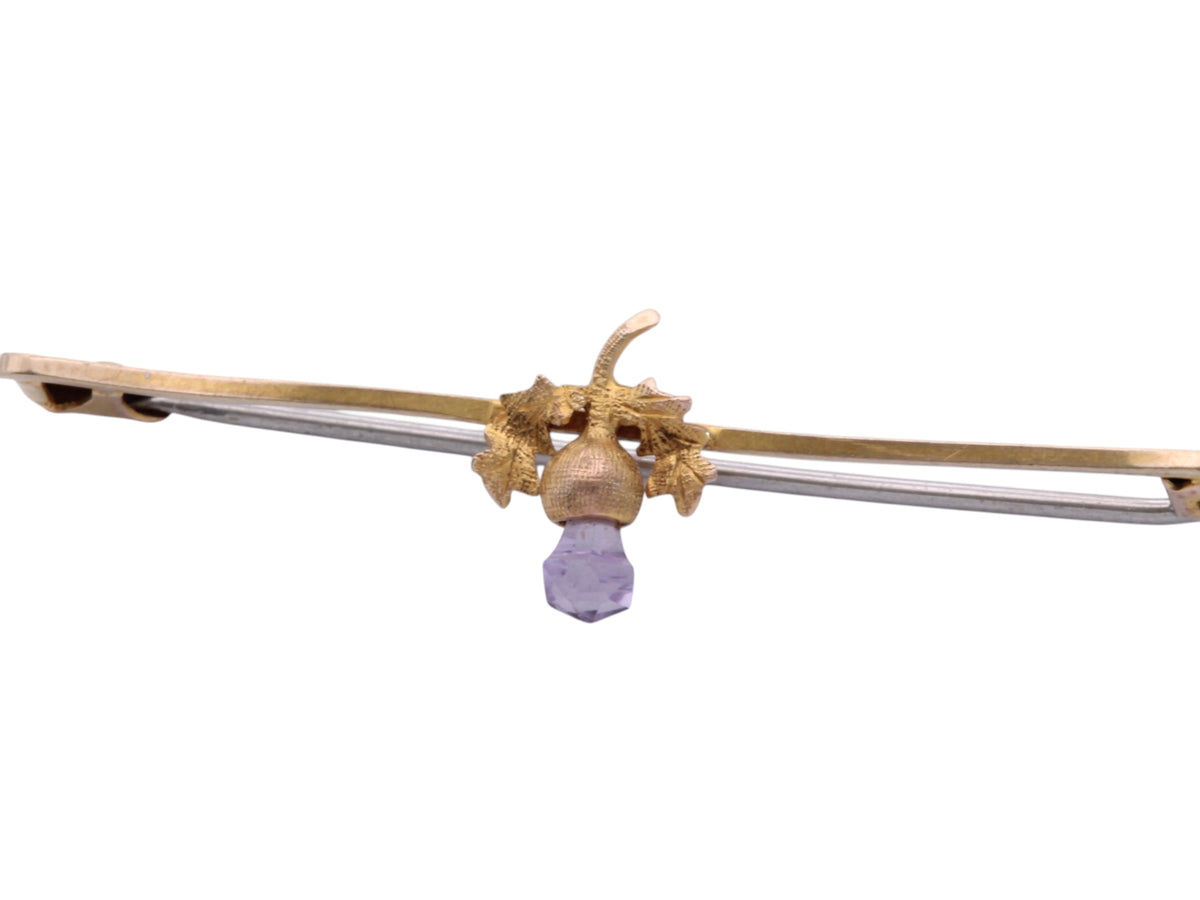 Antique 9ct Gold & Amethyst Scottish Thistle Brooch — view 6