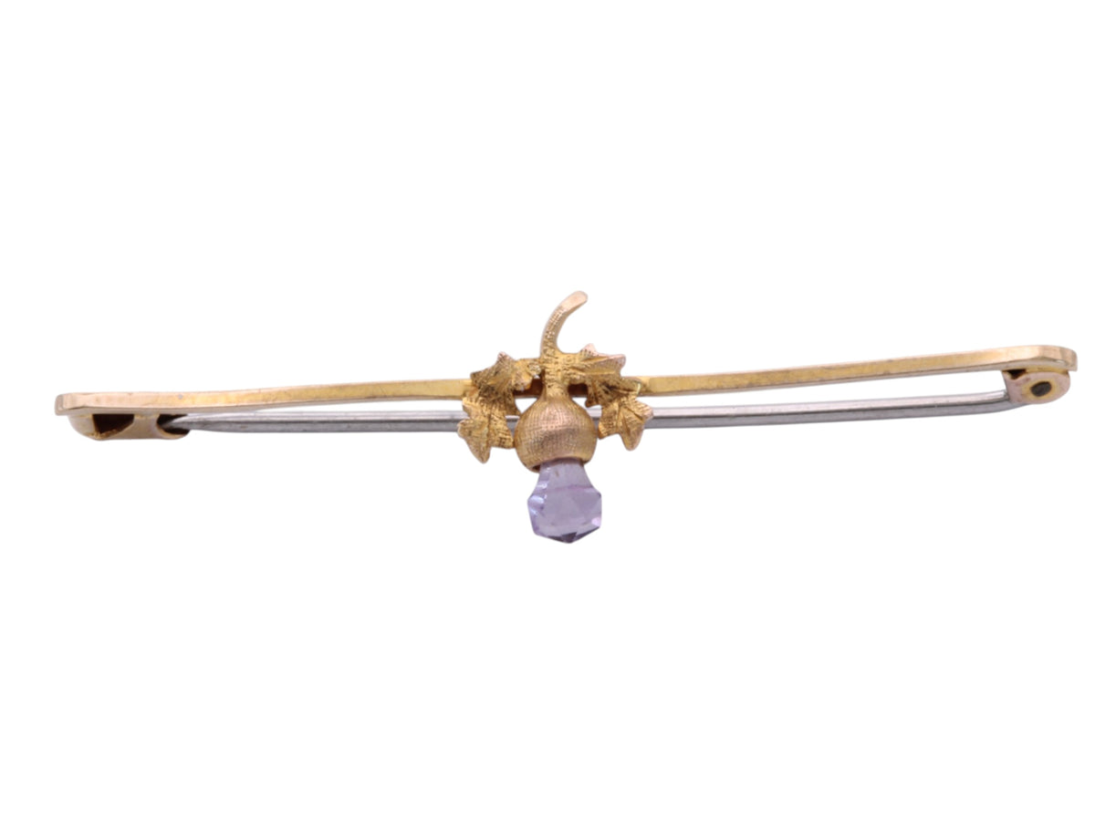 Antique 9ct Gold & Amethyst Scottish Thistle Brooch — view 7