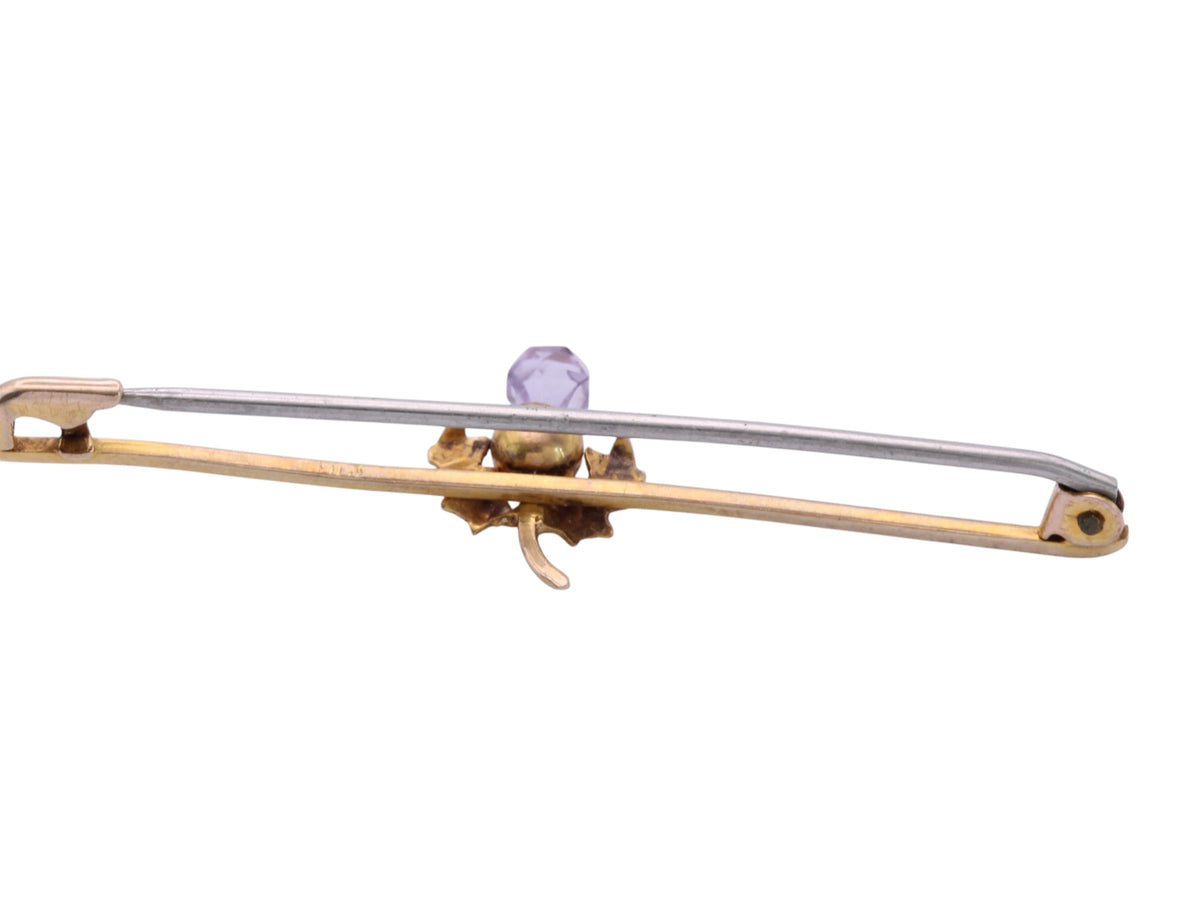 Antique 9ct Gold & Amethyst Scottish Thistle Brooch — view 10