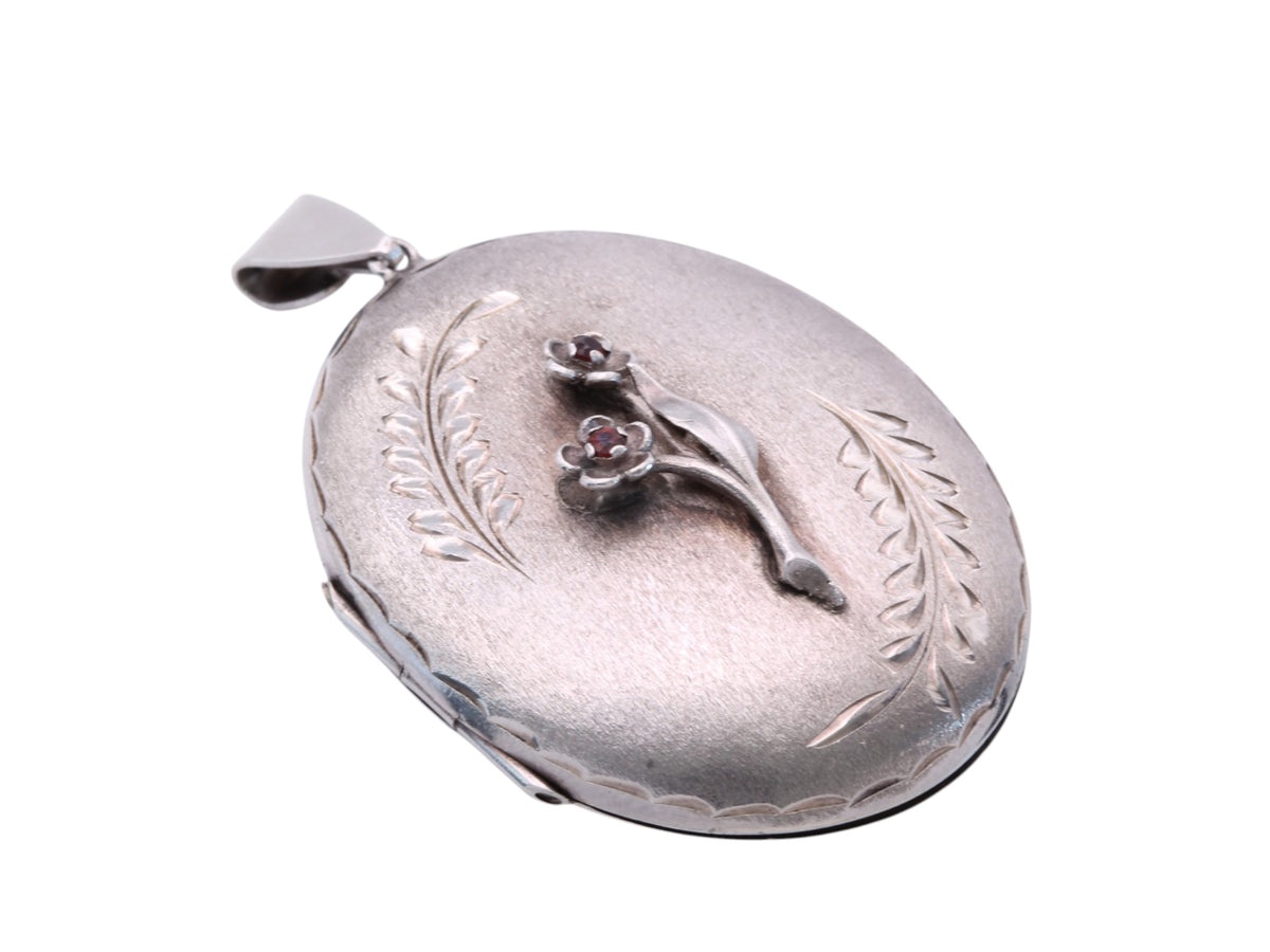 Vintage 1975 Sterling Silver Garnet Floral Mizpah Locket — view 13