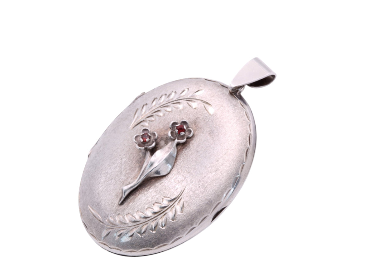 Vintage 1975 Sterling Silver Garnet Floral Mizpah Locket — view 14