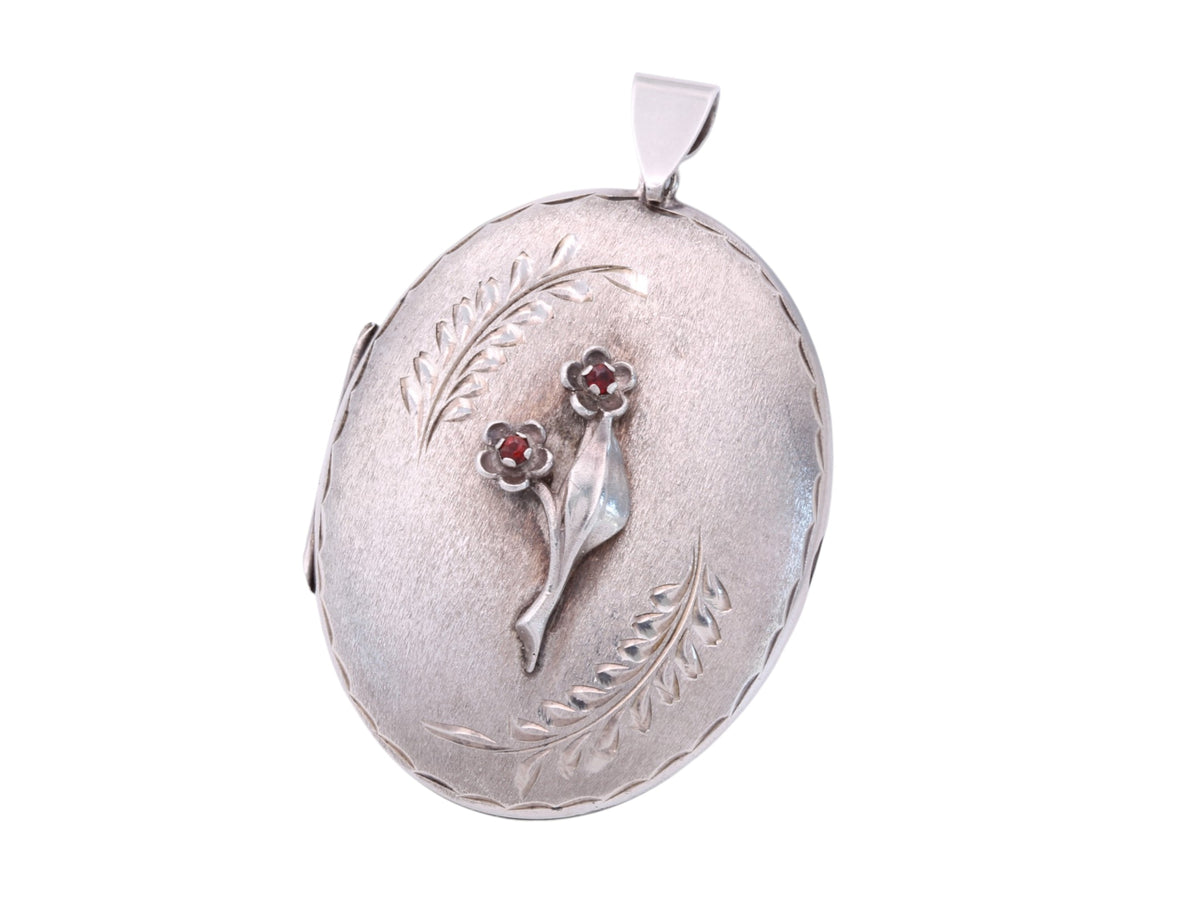 Vintage 1975 Sterling Silver Garnet Floral Mizpah Locket — view 15