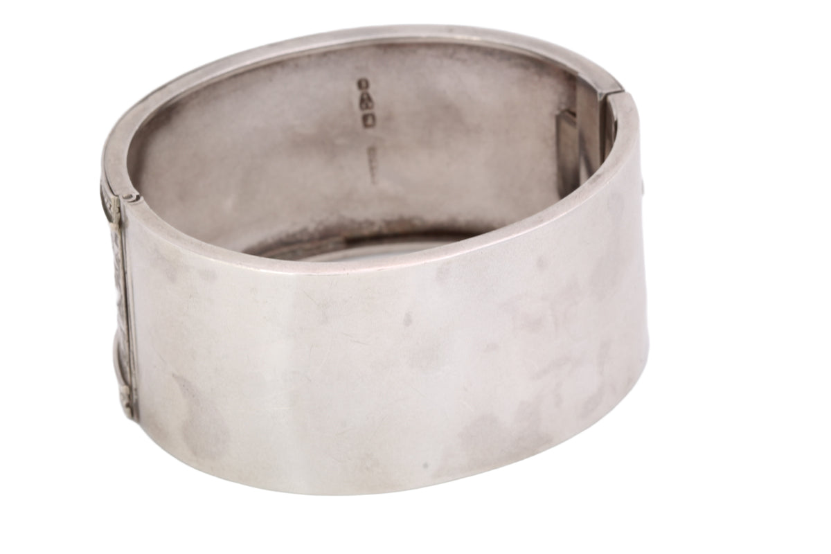 Antique Victorian Sterling Silver Floral Engraved Cuff Bangle | 1882 — view 8
