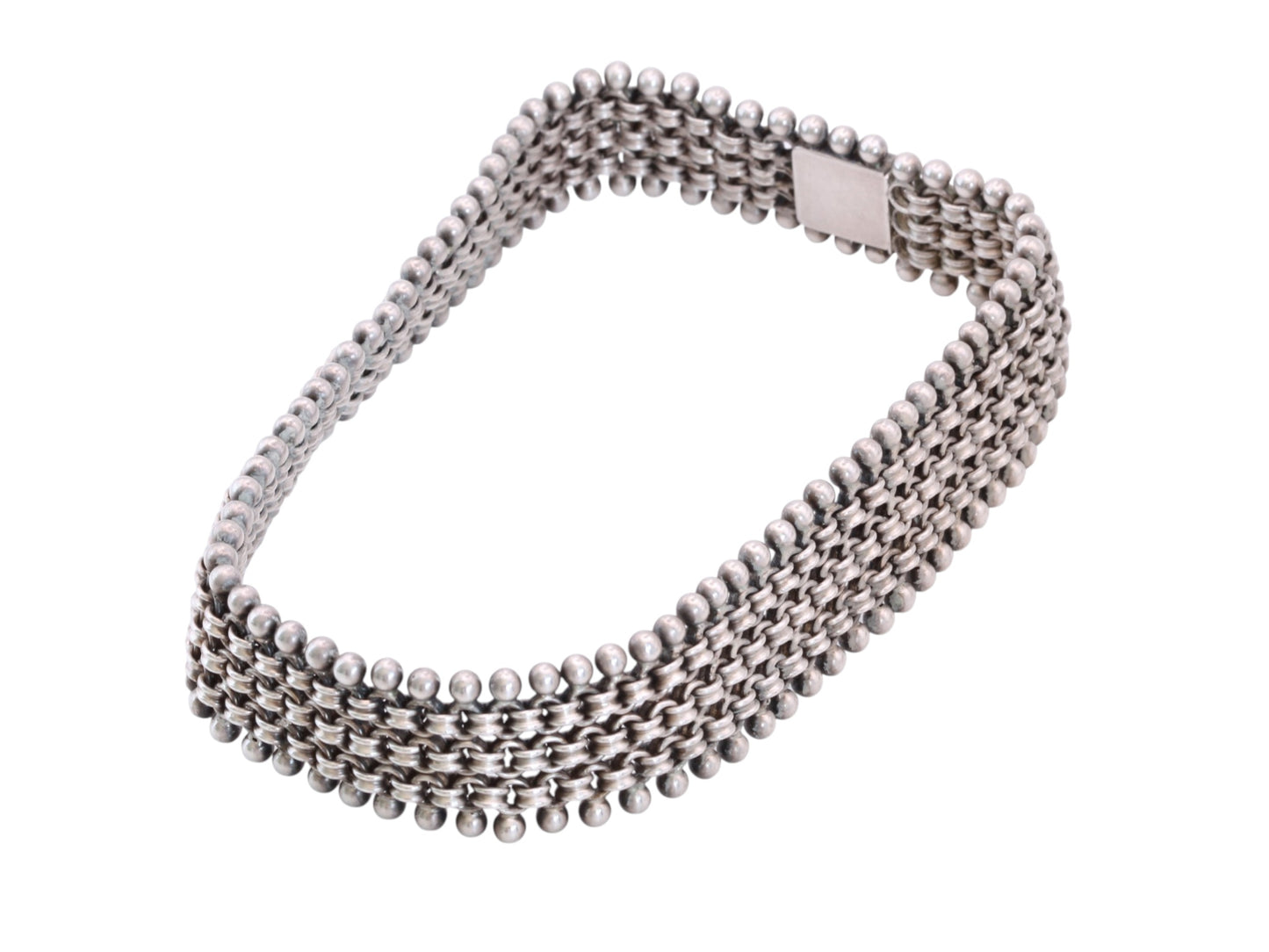 Antique Victorian Sterling Silver Beaded Collar Necklace | Wide Chain c.1880 — view 5