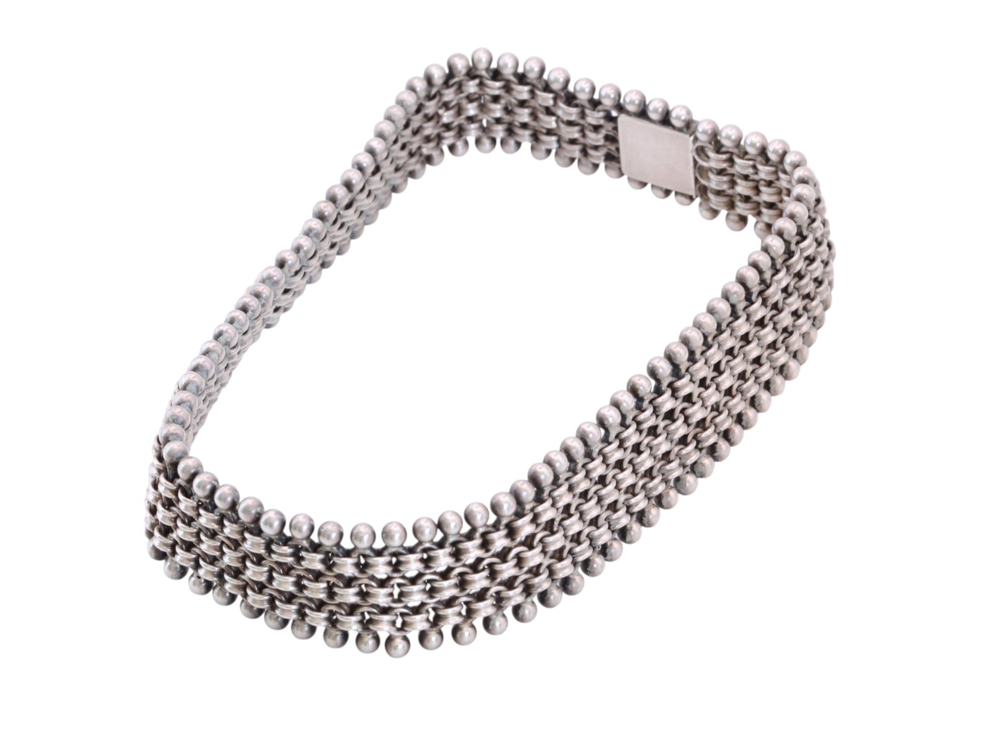 Antique Victorian Sterling Silver Beaded Collar Necklace | Wide Chain c.1880 — view 5