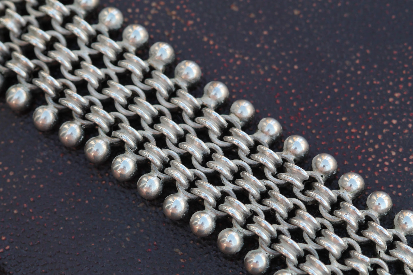 Antique Victorian Sterling Silver Beaded Collar Necklace | Wide Chain c.1880 — view 6