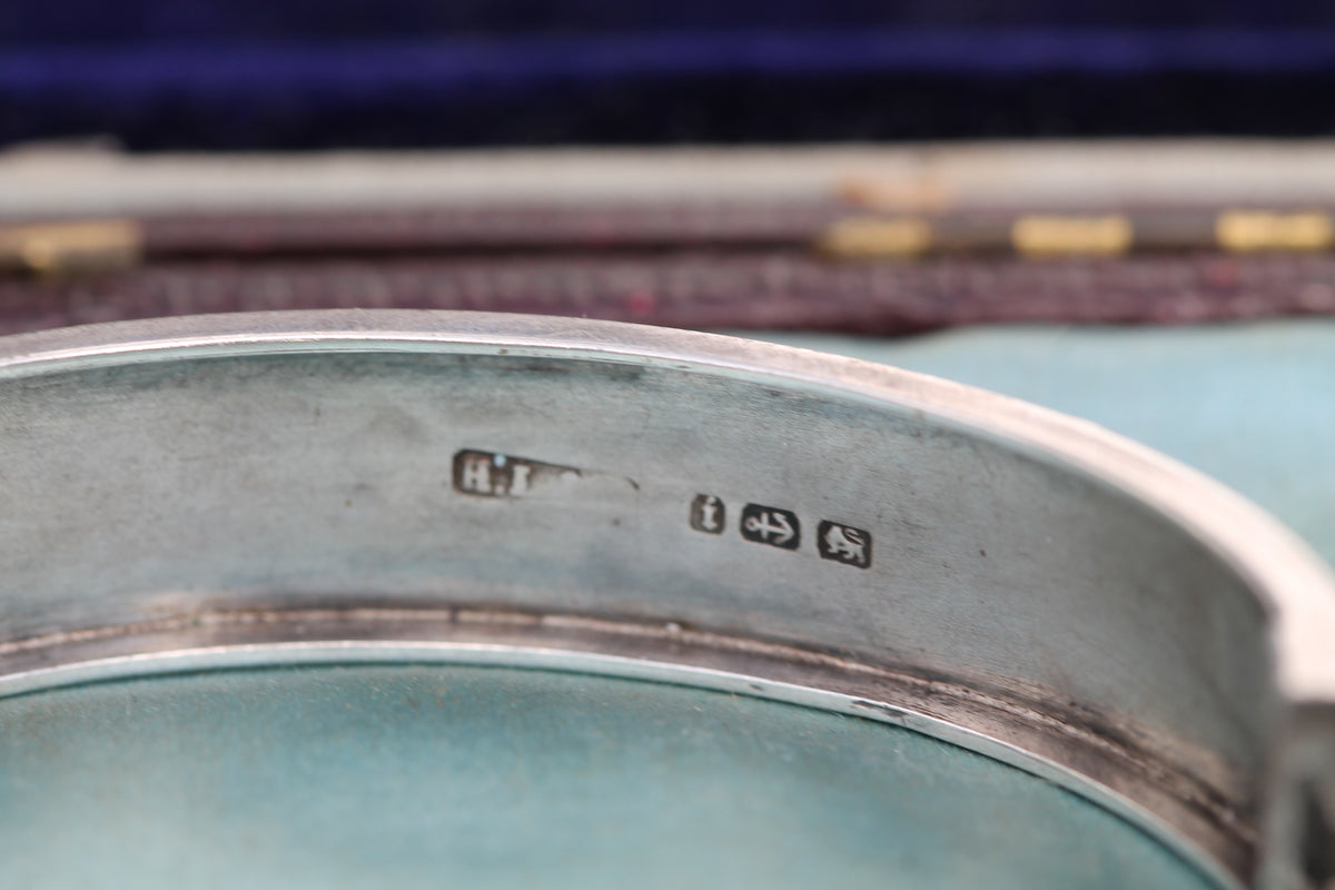 Antique Victorian Sterling Silver & 9ct Rose Green Gold Bangle | 1883 — view 11