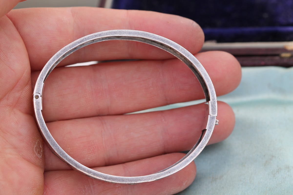 Antique Victorian Sterling Silver & 9ct Rose Green Gold Bangle | 1883 — view 13