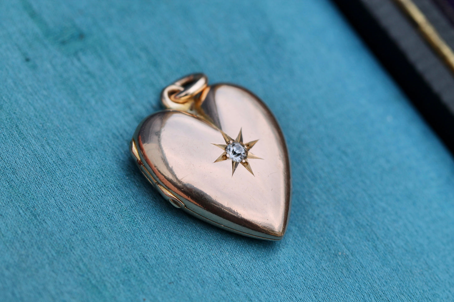Antique Edwardian 15ct Gold Heart Locket | Old Mine Cut Diamond — view 8