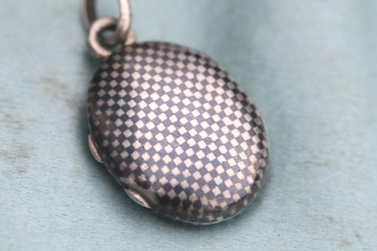 Antique French 800 silver niello locket with chequered decoration