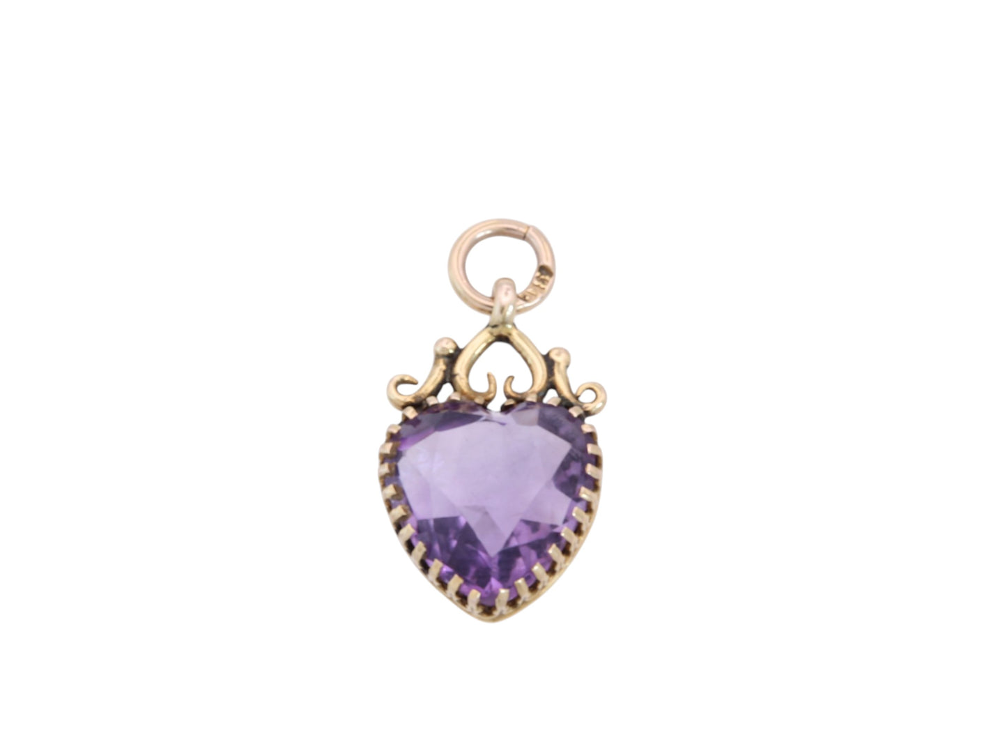 Antique Edwardian 9ct Gold Amethyst Heart Pendant — view 4