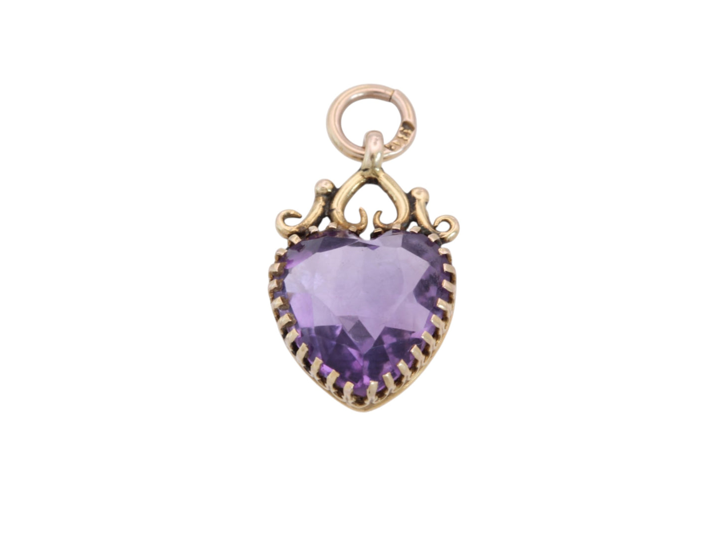 Antique Edwardian 9ct Gold Amethyst Heart Pendant — view 5