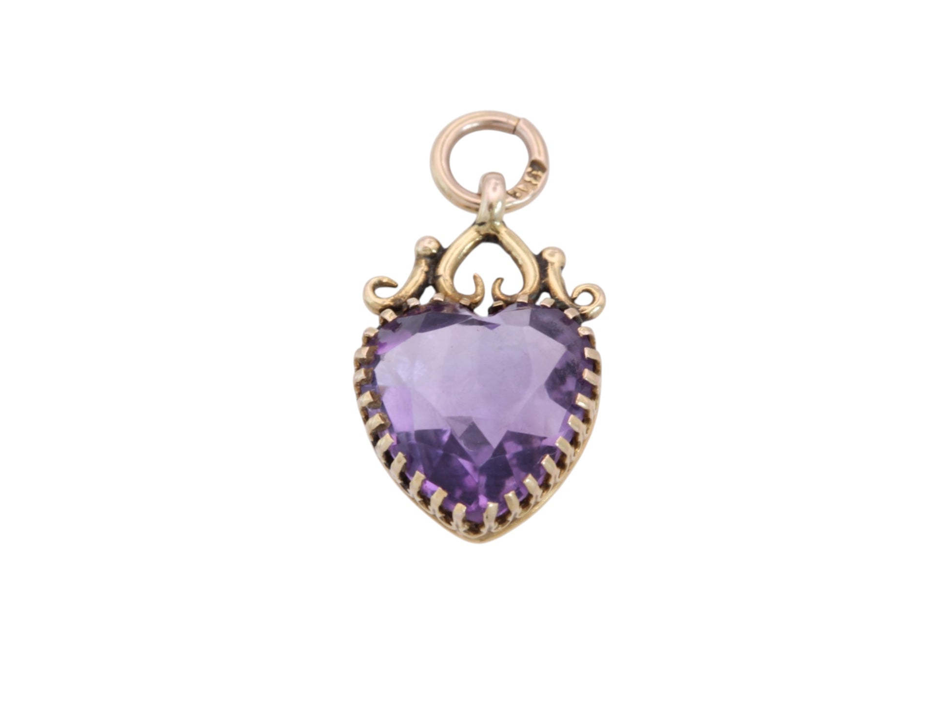 Antique Edwardian 9ct Gold Amethyst Heart Pendant — view 5