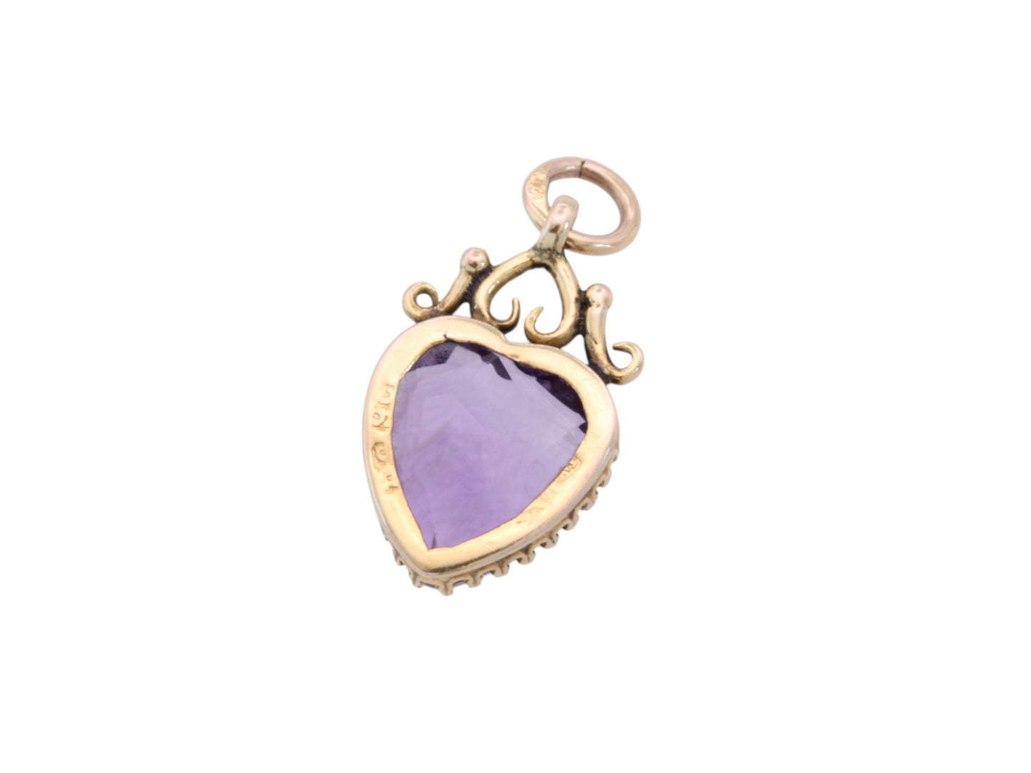 Antique Edwardian 9ct Gold Amethyst Heart Pendant — view 6