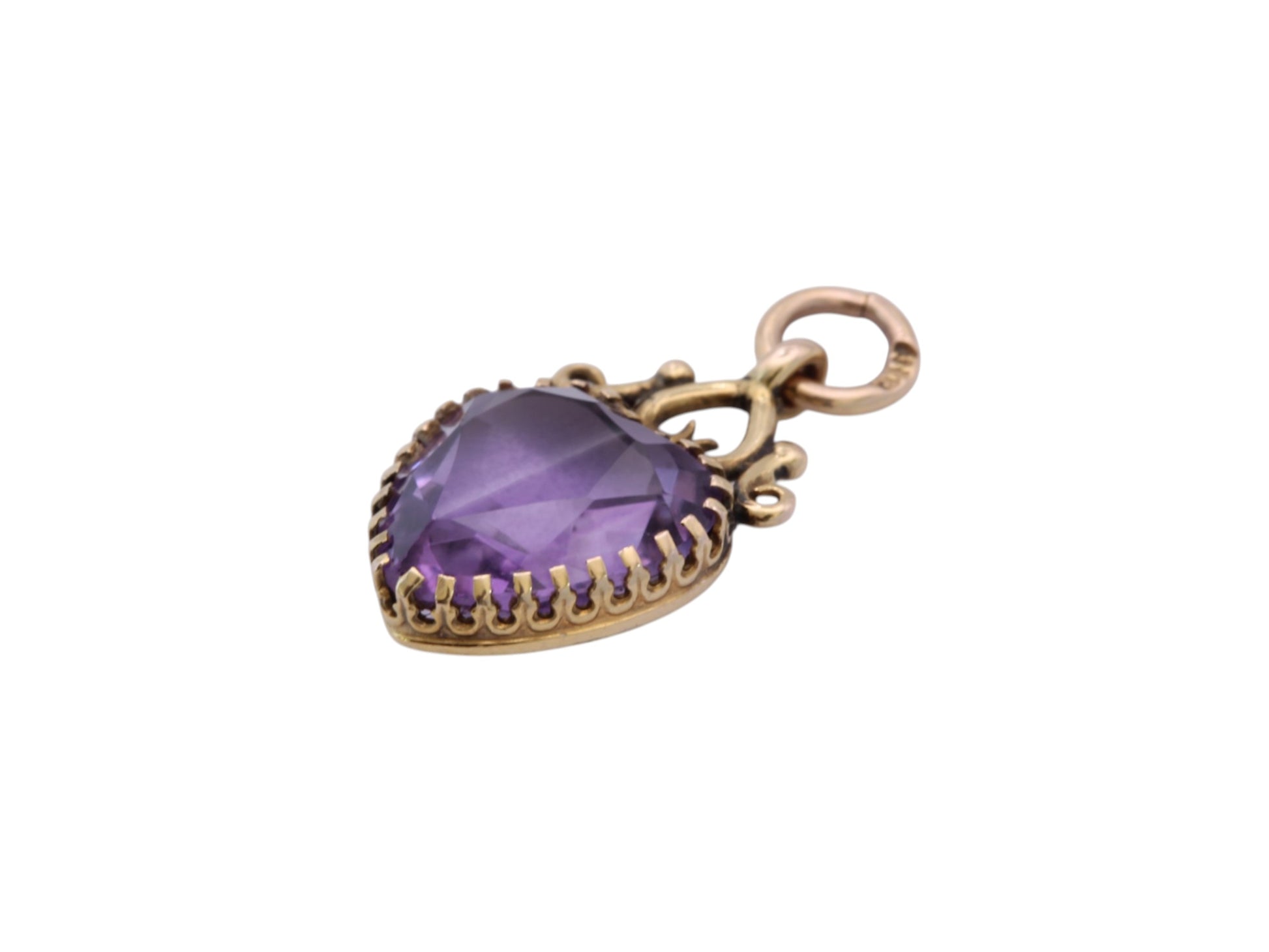 Antique Edwardian 9ct Gold Amethyst Heart Pendant — view 7