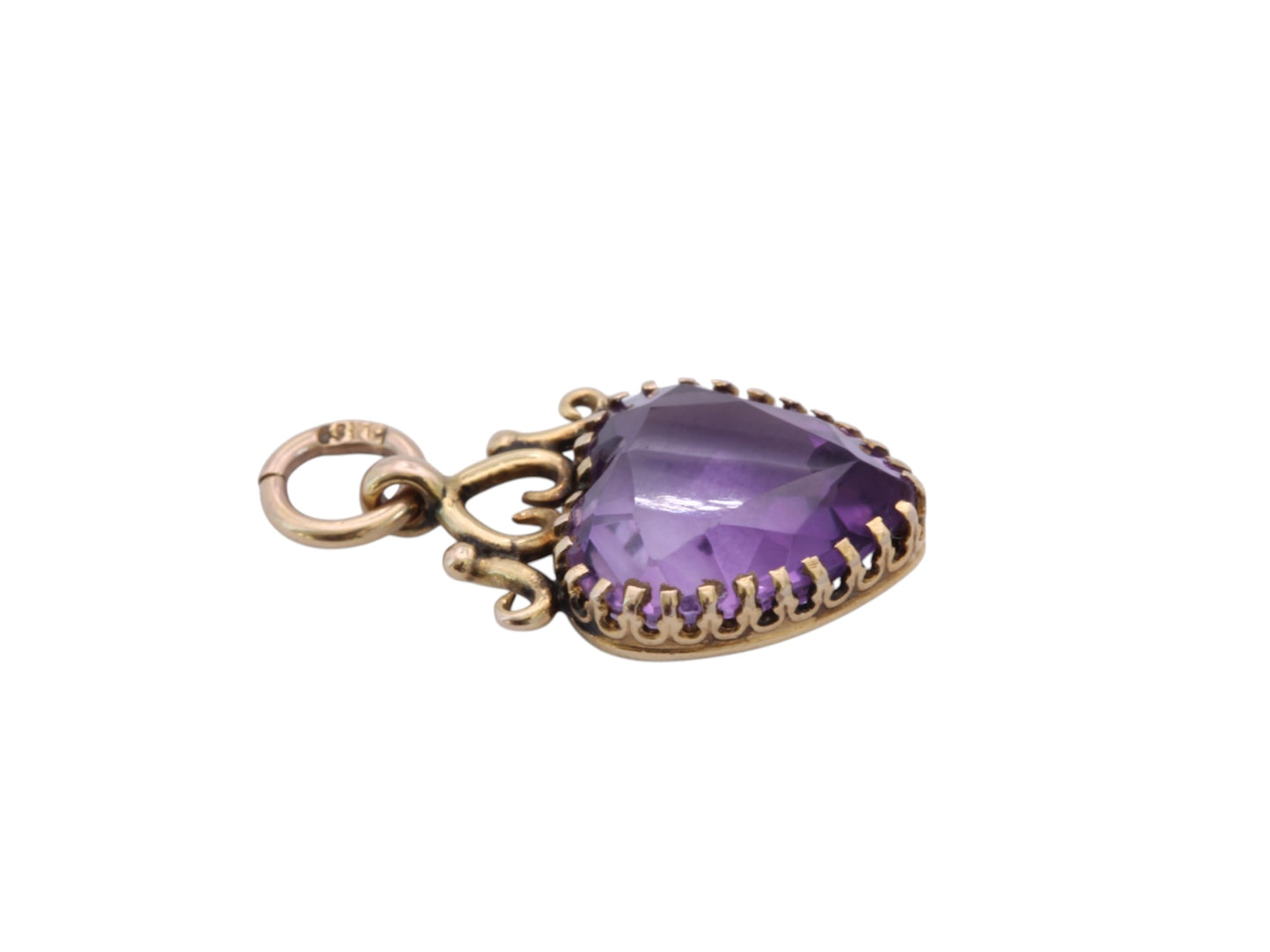 Antique Edwardian 9ct Gold Amethyst Heart Pendant — view 8
