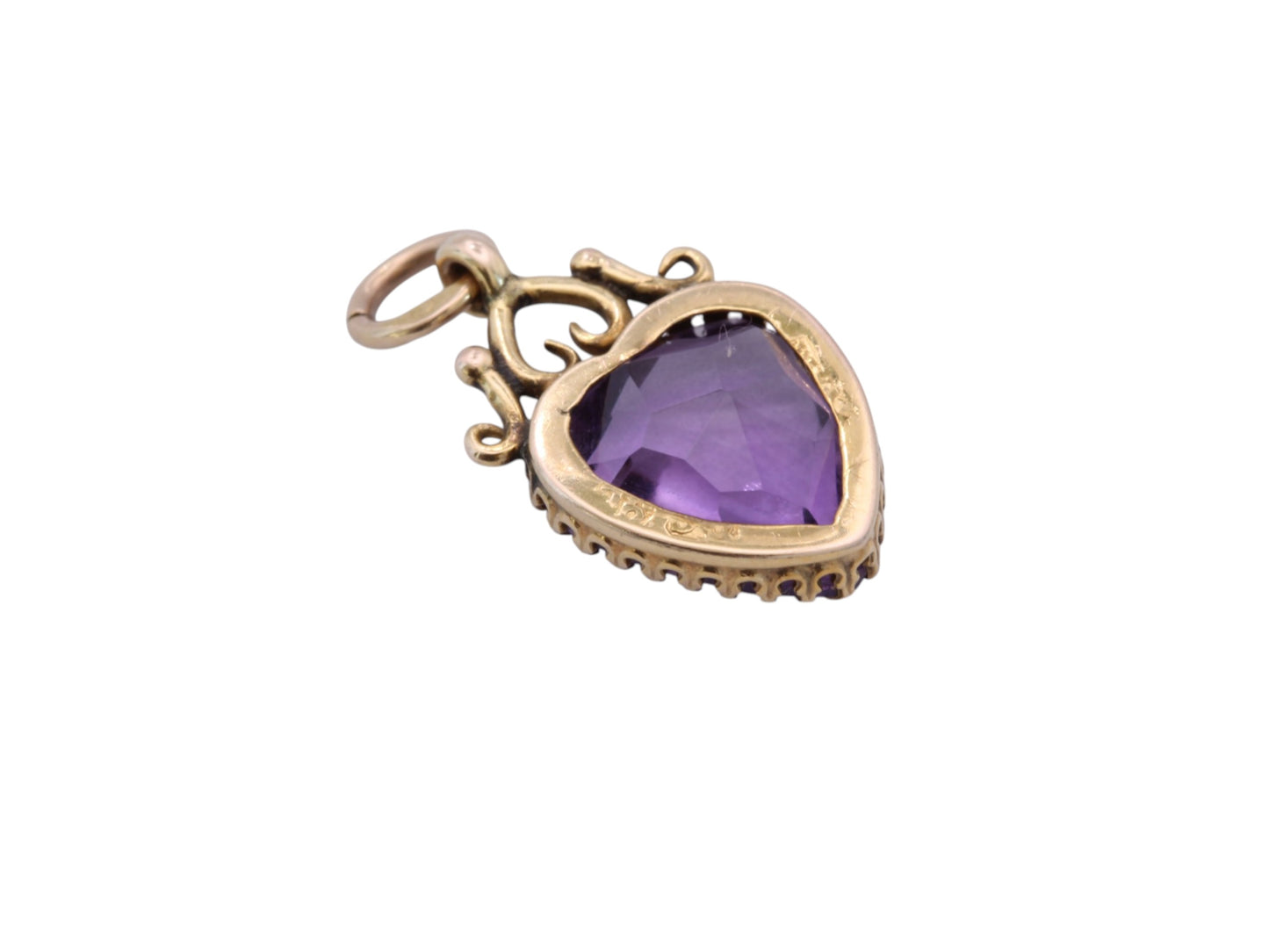 Antique Edwardian 9ct Gold Amethyst Heart Pendant — view 9