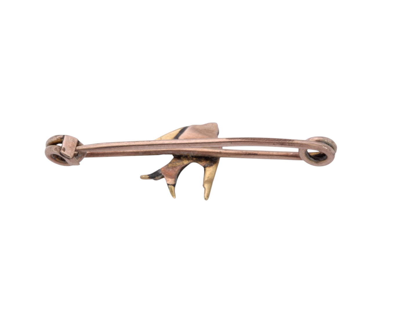 Antique Edwardian 9ct Gold Pearl Swallow Brooch | Safety Pin c.1905 — view 6
