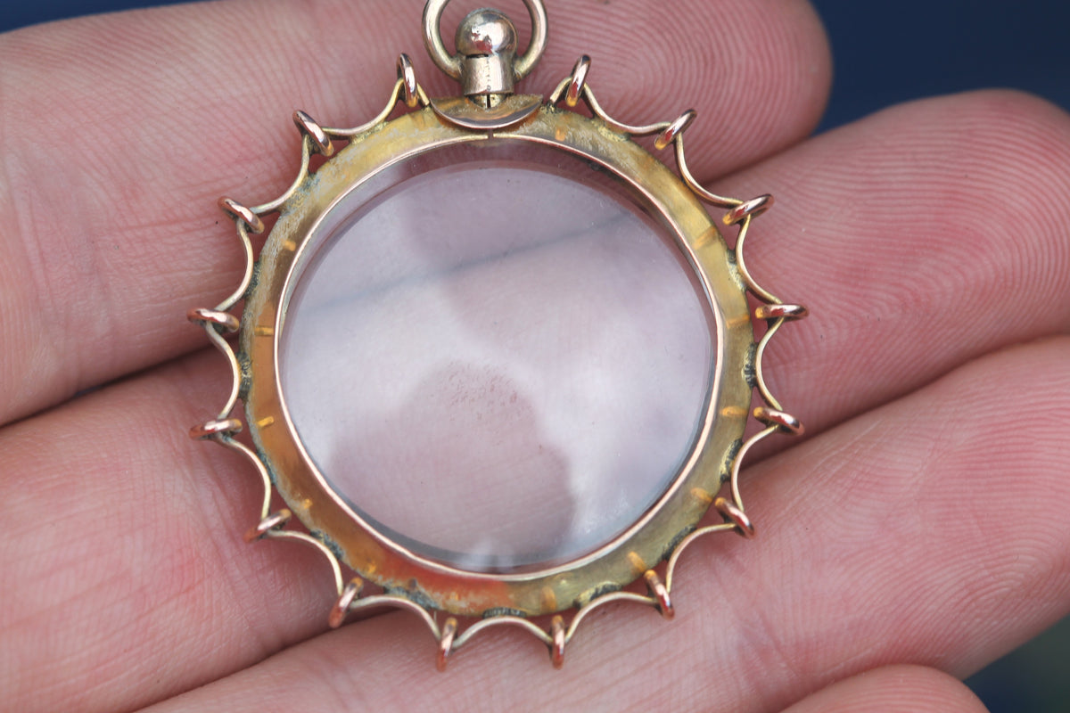 Antique Edwardian 9ct Gold Spider Web Style Glass Locket Pendant Birmingham 1904 — view 7