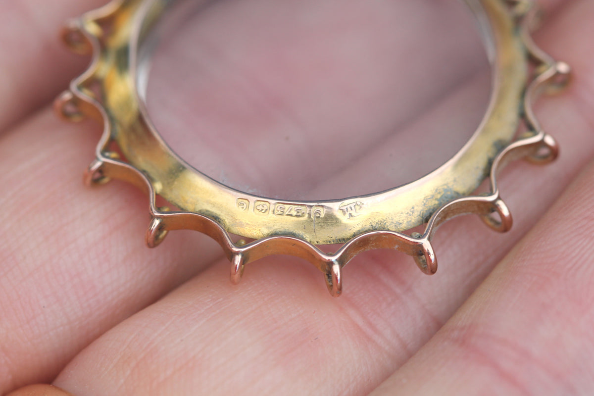 Antique Edwardian 9ct Gold Spider Web Style Glass Locket Pendant Birmingham 1904 — view 4