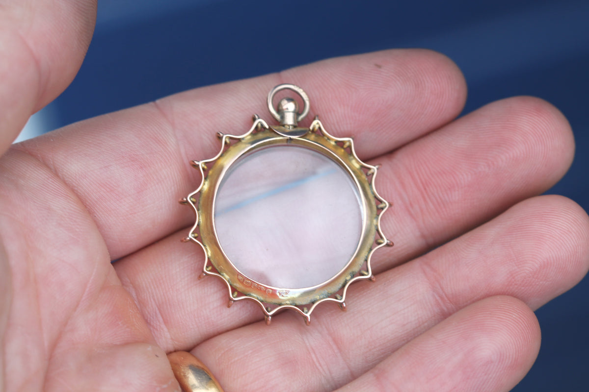 Antique Edwardian 9ct Gold Spider Web Style Glass Locket Pendant Birmingham 1904 — view 10