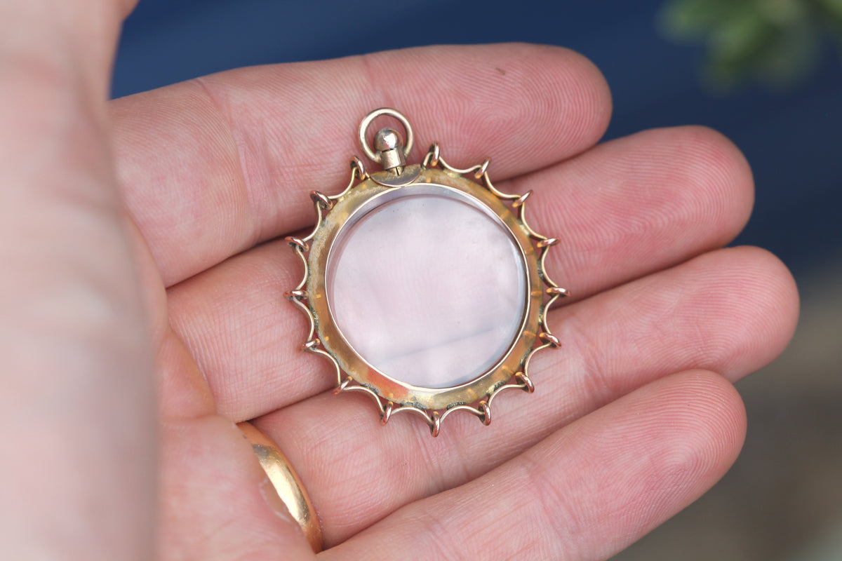 Antique Edwardian 9ct Gold Spider Web Style Glass Locket Pendant Birmingham 1904 — view 11
