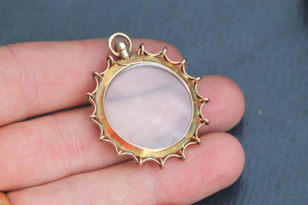 Antique Edwardian 9ct Gold Spider Web Style Glass Locket Pendant Birmingham 1904 — view 12