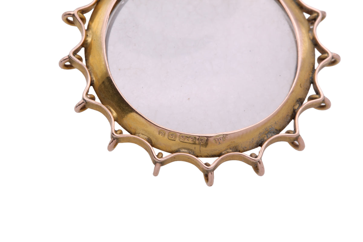 Antique Edwardian 9ct Gold Spider Web Style Glass Locket Pendant Birmingham 1904 — view 14