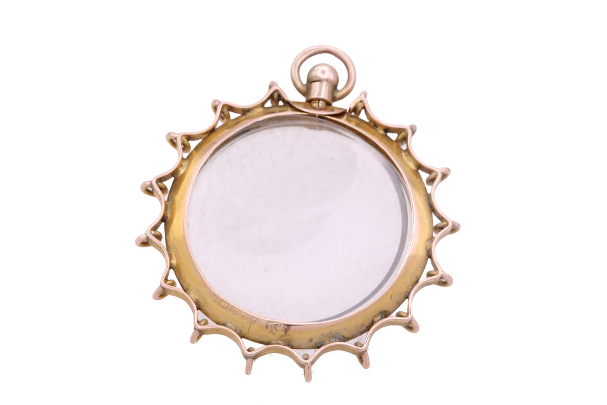 Antique Edwardian 9ct Gold Spider Web Style Glass Locket Pendant Birmingham 1904 — view 15